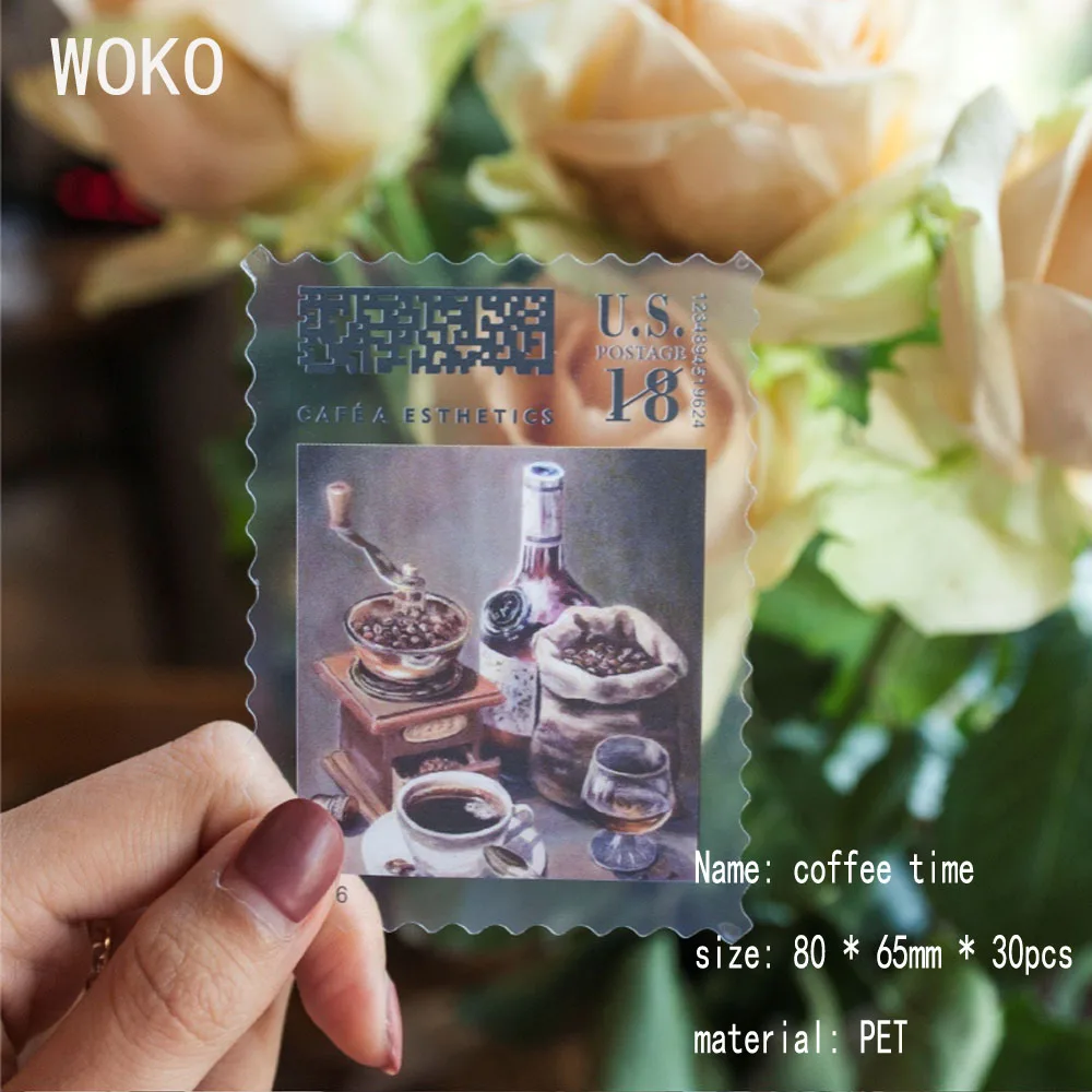 WOKO 30 шт кофейные наклейки для домашних животных Ретро Рисованные кофейные зерна/белый кофе/штамп/старый кофе пятна наклейки для скрапбукинга DIY