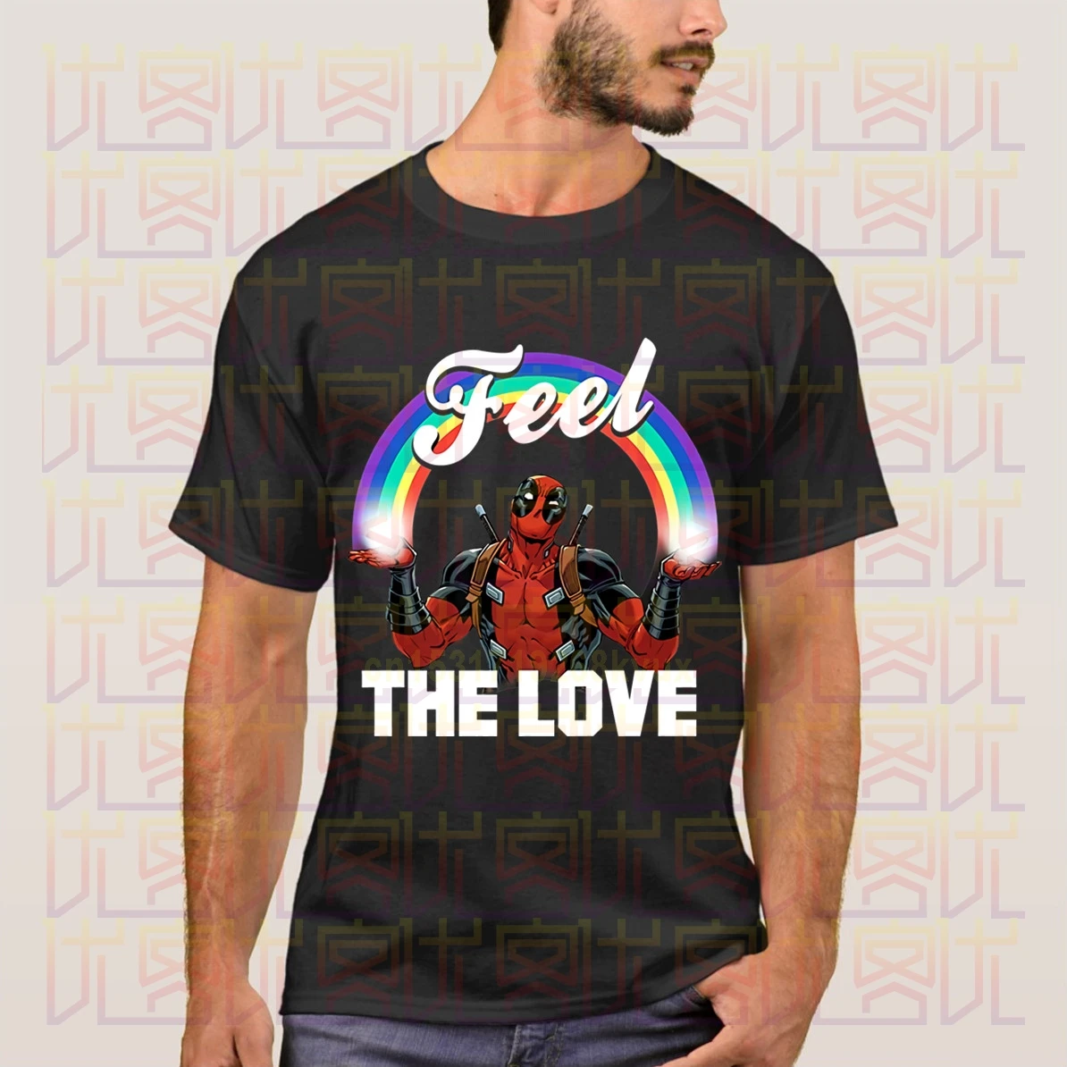 Новинка лета 2020 логотип Deadpool Feel The Love Full Rainbow Premium 100% Повседневная хлопковая