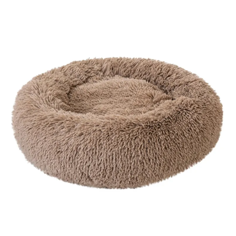 Удобная круглая кровать для собаки моющийся длинный плюшевый домик для кошки кровать супер мягкая будка коврики диван для корзина для собак домашних животных спальные& 3s10 - Цвет: Khaki
