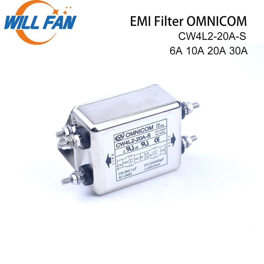 Будет вентилятор OMNICOM EMI фильтр CW4L2-20A-S 6A 10A однофазный AC115/250 V 50/60HZ для Co2 станок для лазерной резки гравировальный станок