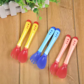 

2pcs Fork Spoon Set Temperature Sensing Spoon for Baby Safety Infant Feeding Spoons Baby Silicon Spoon Baby Feeding New
