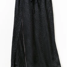 Черная шелковая юбка миди с леопардовым принтом, эластичный пояс, шнурок, Боковой разрез, кружевная модная женская юбка с карманом