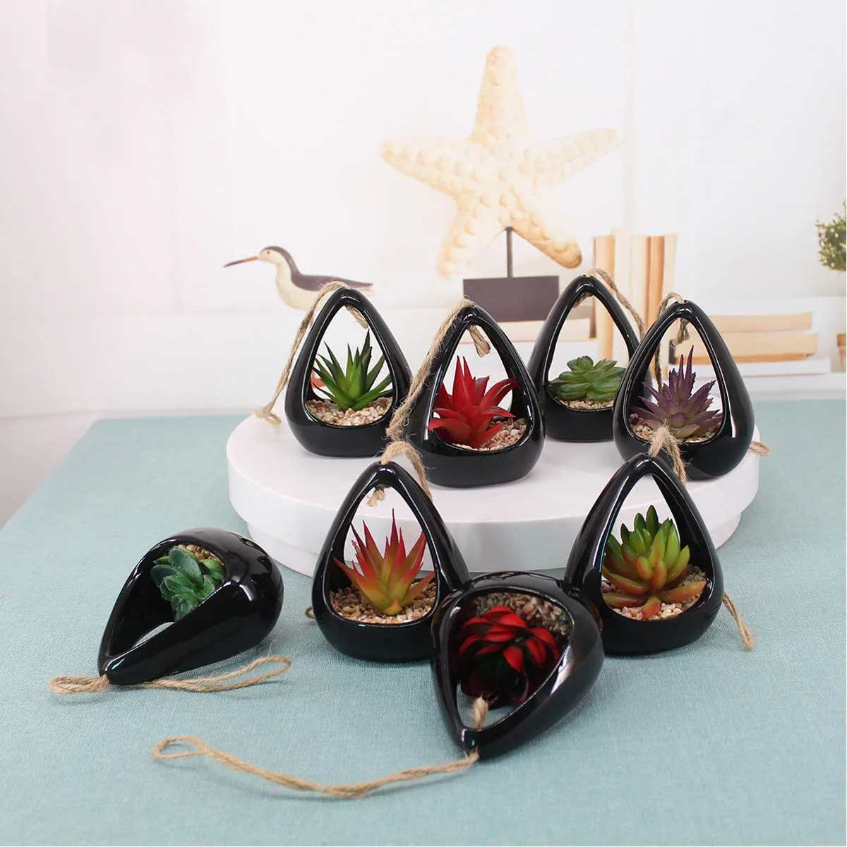 

Creative Art Style Hanging Vase Holder Artificial Flowers Set Modern Solid Nordic Styles Ceramic Vase Home Garden Decor