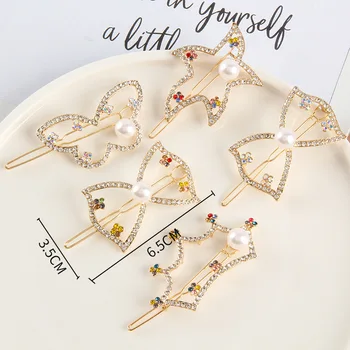 

Diamond Bowknot Hairpin Girl Sweet Bangs Side Clip Pearl Crown Frog Leaf Barrette Alloy Hairclips Headwear Hair Accessories