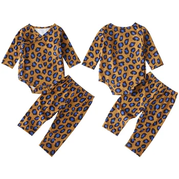 

Newborn Baby Girls Blue Leopard Clothing Set Long Sleeve Spots Romper Pants for Infant Toddler