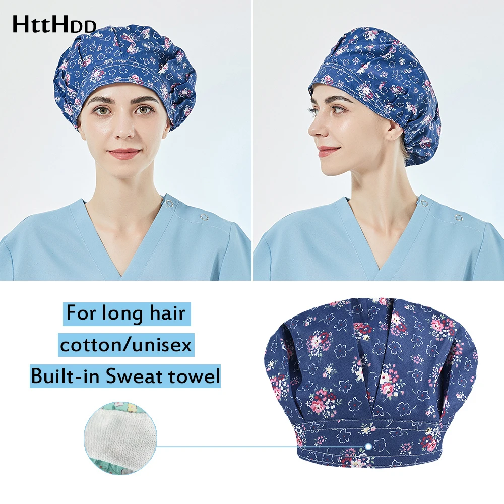 

Unisex Cartoon print Puffy hat Scrubs Caps Wholesale cotton High Quality Frosted Cap Breathable Adjustable Elastic size Hat