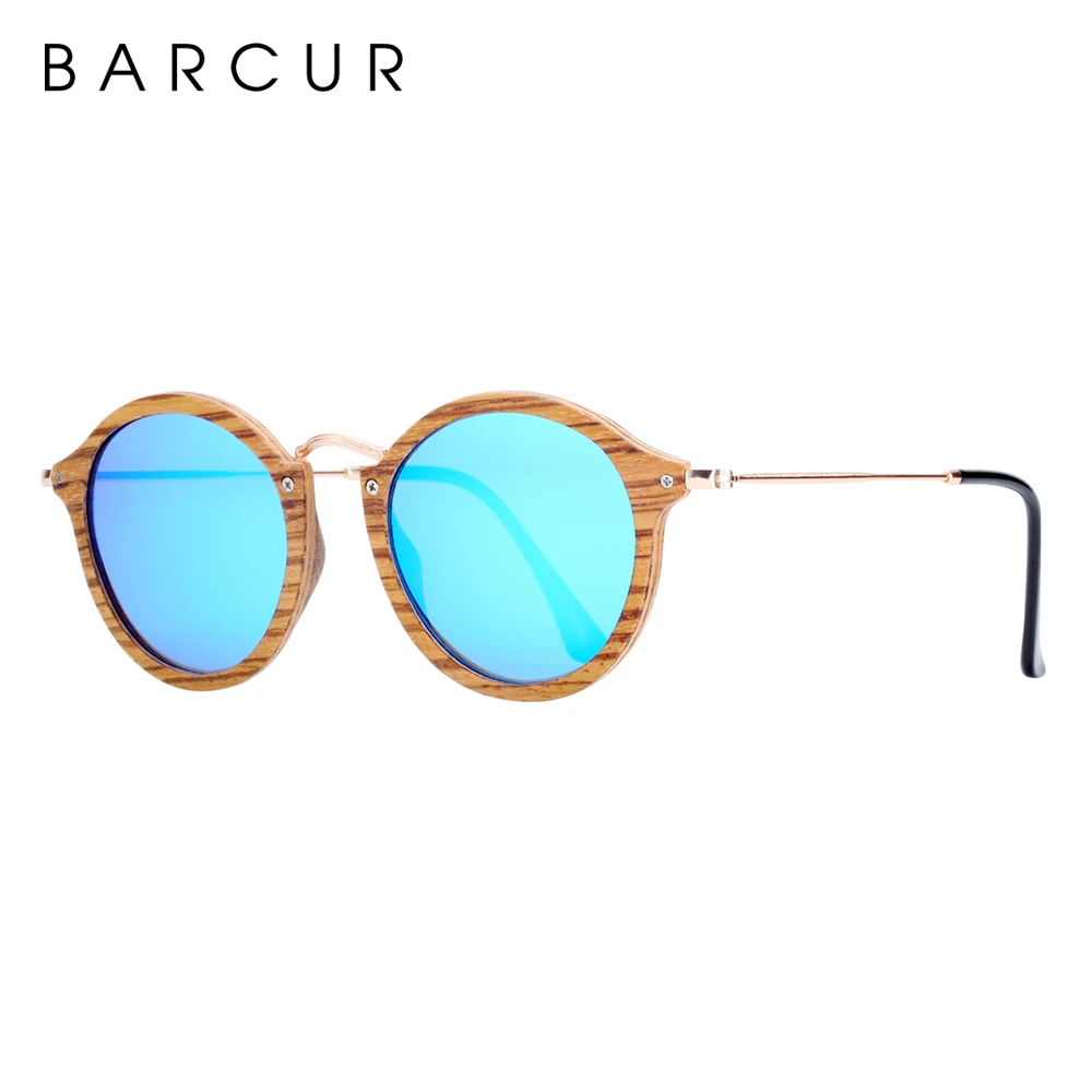 BARCUR, Зебра, деревянные солнцезащитные очки, ручная работа, круглые солнцезащитные очки, мужские поляризованные очки с коробкой