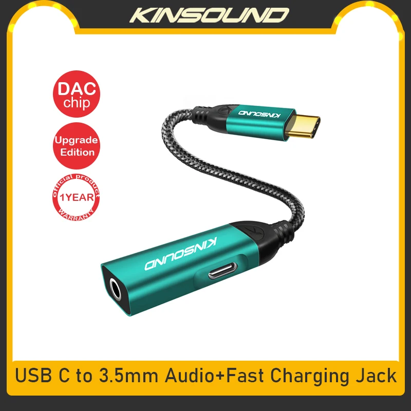 Kinsound 2 In 1 Type C To 3.5mm Jack USB C Audio Splitter Headphone Cable Earphone Aux 3.5 Adapter Charger with HI-Res DAC Chip - ANKUX Tech Co., Ltd