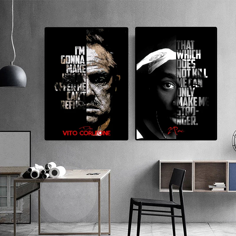 Tupac Shakur Godfather рисунок портрет мотивационные плакаты печать современное настенное
