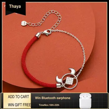 

Thaya Silver Color Cute Bull Head Bracelet Red Hand Strap Chain Bangle & Bracelet For Women Fine Jewelry Gift