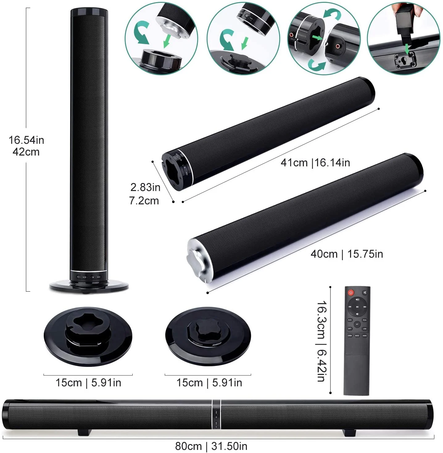 YOUXIU 65W TV Sound Bars Home Theater Soundbar