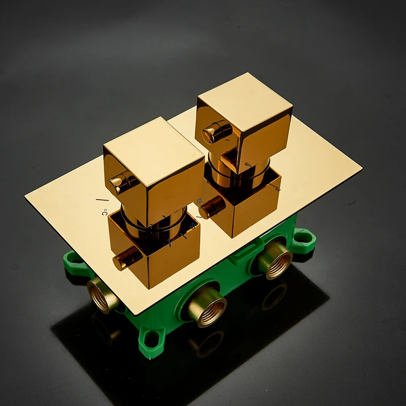 quyanre wanfan gappo golden thermostatic shower faucet set ultrathin rainfall gold shower head with 3-way thermostatic wall mounted mixer tap 6pc massage spa jets handshower bath shower mixer faucet