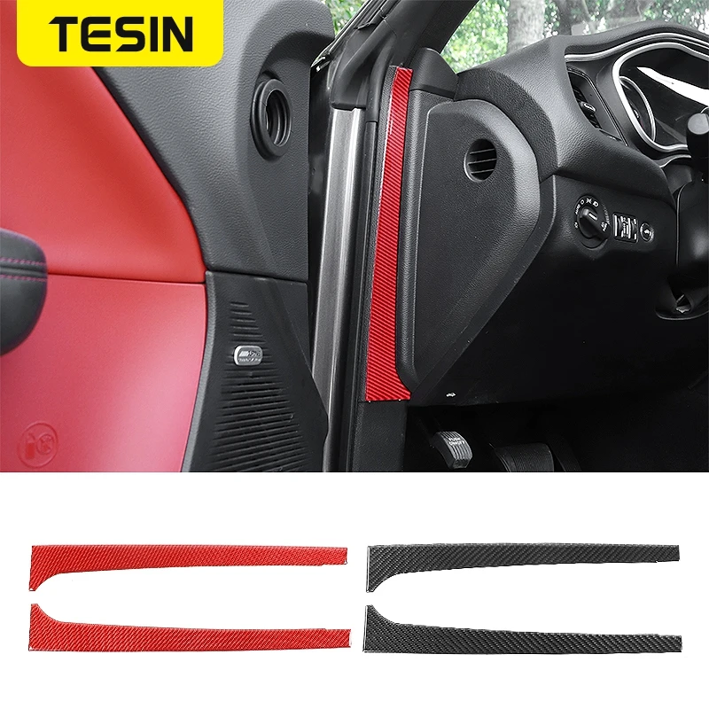 

TESIN Carbon Fiber Accessories For Dodge Challenger Car Front Door A Pillar Decoration Strip Sticker For Dodge Challenger 2015+