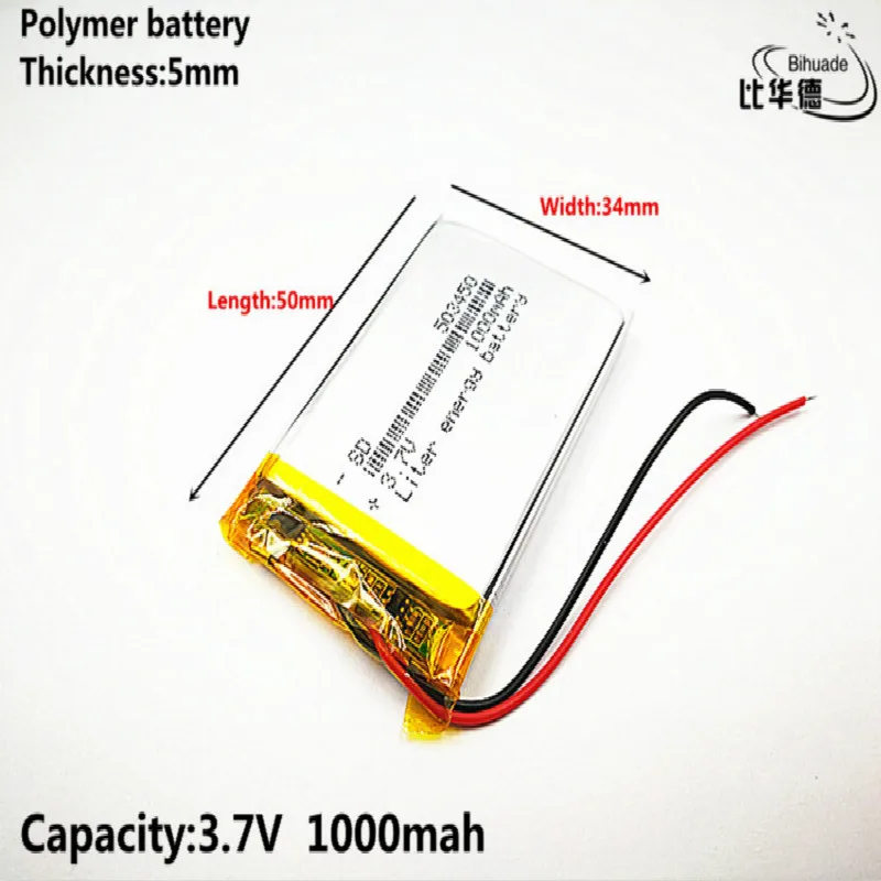 Литиевая батарея хорошего качества 3,7 V, 1000 mAH, 503450 полимерный литий-ионный/литий-ионный аккумулятор для игрушки, POWER BANK, gps, mp3, mp4