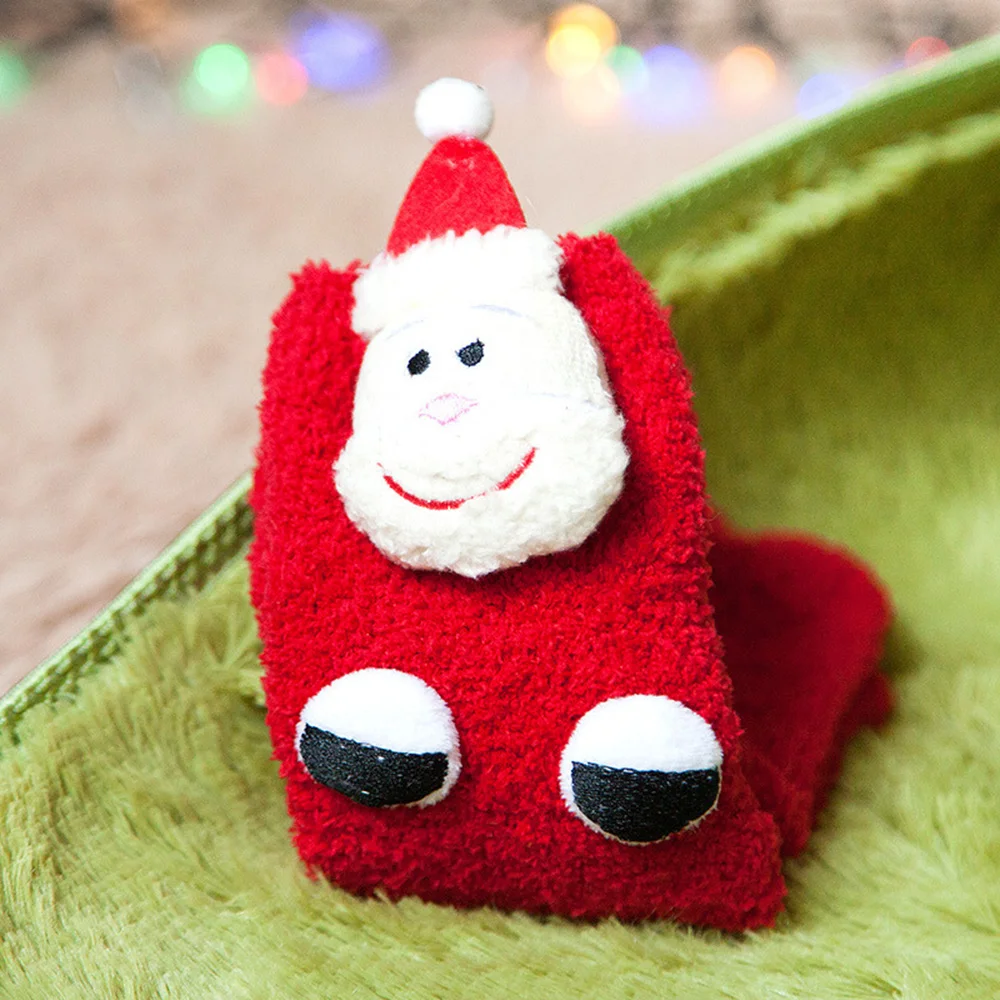 Baby velvet Santa Claus winter pair of sex-free socks cute plush comfort