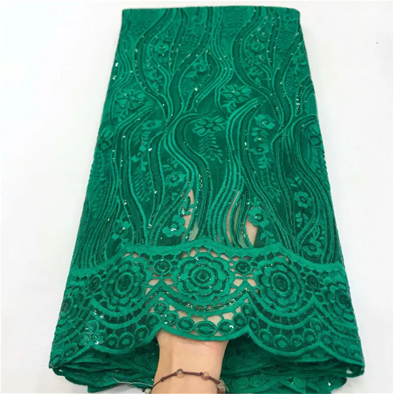 Высокое качество нигерийские кружевные ткани последние блестки Зеленая Сетка