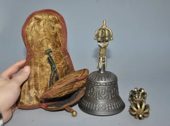 

christmas 6" Tibet Buddhism temple bronze silver Buddha bell Ghanta Phurpa Vajra Dorje Set New Year