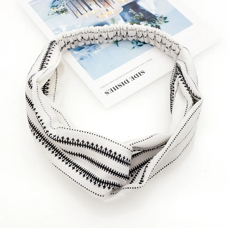 Imported from South Korea Geometry Abstract Lines jiao cha kuan Chiffon Hair Band Black And White with Pattern Cotton Linen Larg