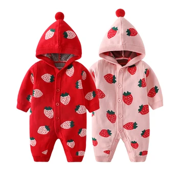 

1Pc Baby Girl Infant Autumn And Spring Long Sleeve Knitted Jumpsuits Cute Causal Cotton Hooded Woolen Clothes New
