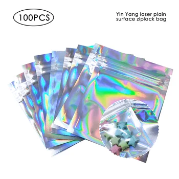 

100pcs Zip lock Bath Cosmetic Bag One Side Clear Holographic Mini Aluminum Foil Zip Lock Bags Travel Beauty Convenient Bags