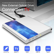 Внешний DVD-привод Deepfox с поддержкой подключения телевизора с USB 3,0 и дистанционным управлением интерфейсом Type-C Внешний DVD-привод Deepfox с поддержкой подключения телевизора с USB 3,0 и дистанционным управлением интерфейсом Type-C