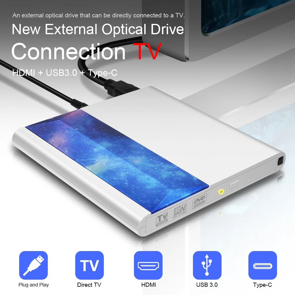 Interface de Controle tv com Usb 3.0 e tipo c Deepfox Externo Drive Suporte Conexão Remoto Dvd