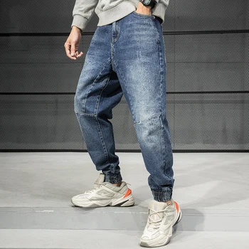 

Japanese Style Fashion Men Jeans Big Size 28-42 Loose Fit Cargo Pants Harem Jeans Spliced Designer Hip Hop Jeans Men Joggers