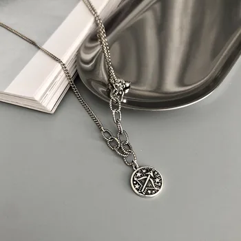 

Yuan Fan s925 sterling silver round medal necklace Thai silver retro old Korean Dongdaemun love clavicle chain manufacturers who