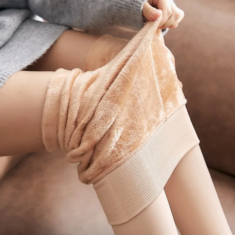 

Autumn and Winter 2020 Wear Plush Thickened Imitation Nylon Leggings All In One Pants High Waist Skin Color Women's Leggings