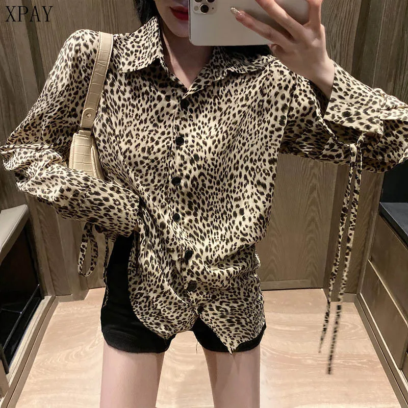 

2020 Spring Summer Long Sleeve Chiffon Lady Tops Tunic Female Clothing Plus Size Print Leopard Women Blouse Shirt Loose Blouses