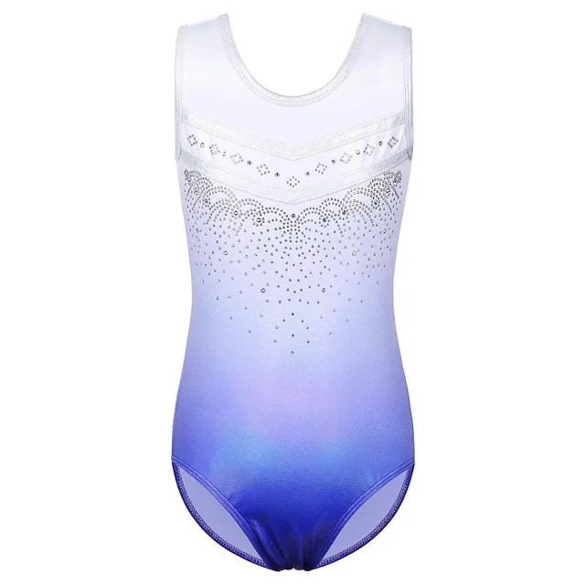BAOHULU Gradient Color Ballet Leotard for Girls Sleeveless V-neck Dance Wear Sparkle Gymnastics Leotard Dress for Girl Ballerina B254 WhiteBlue