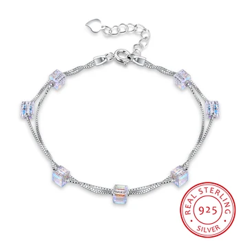 

INALIS 925 sterling silver female personality Simple double-deck Crystal bracelet Bangles gifts for women's jewelry a girl