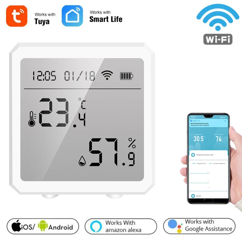 Умный датчик температуры и влажности Tuya с Wi-Fi + Bluetooth можно подключить к точкам