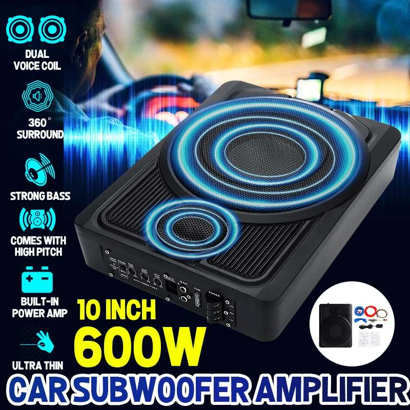 US $118.97 10 Inch 600W Subwoofer Car Audio Speaker With Amplifier Active Subwoofer 68cm Ultra Thin Surround Sound Auto Speaker Under Seat