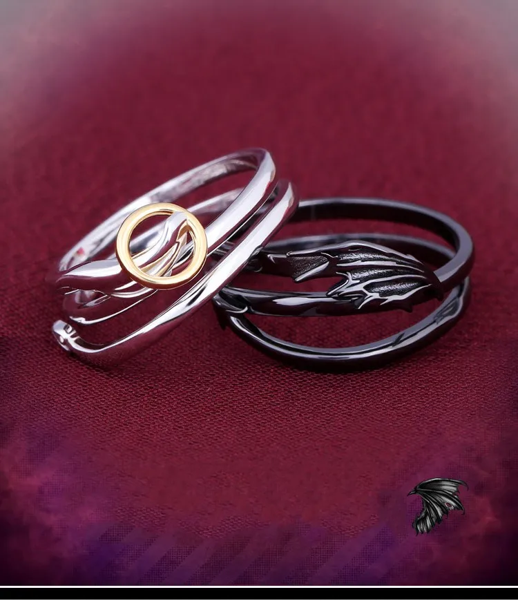 

s925 Sterling Silver Angel And Devil Couple Rings Wing Feather Opening Rings For Women Men Lovers Party Jewelry