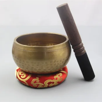 

New Design Nepal Chakra Yoga Singing Bowl Buddhism Brass Tibet Mantra Singing Bowls with Leather Stick and Cushion