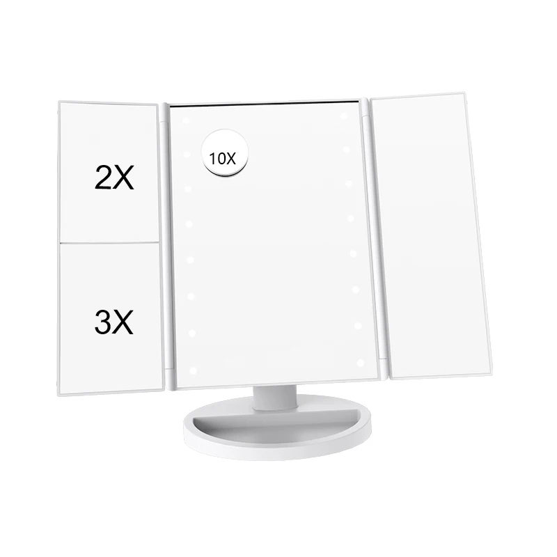 Косметический 3 складной регулируемый зеркальный 22/16 светильник зеркало для макияжа Настольный макияж светодиодный сенсорный экран 1X/2X/3X/10X увеличительное зеркало - Цвет: SK1706E WHITE