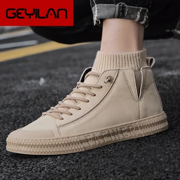 

Leather Men Shoes High top Sneakers Casual Men White Shoes Genuine Leather Men Footwear Brand Male Korean Version Shoes