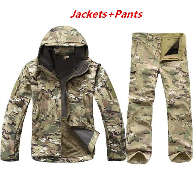 Billige Tactical Softshell Camouflage Jacke Set Männer Armee Windjacke Wasserdichte Jagd Kleidung Set Military Shark Haut Jacke AndPants