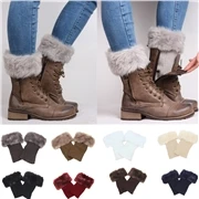 Женские зимние гетры, женские вязаные крючком гетры с отделкой из искусственного меха, носки для обуви, манжеты