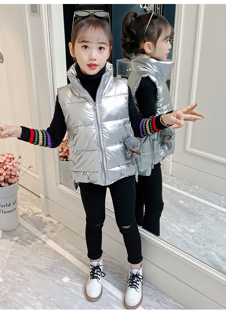 OLEKID 2025, Frühling und Herbst, glänzend, nicht waschbar, Weste für Mädchen, warme Mädchen, ärmellose Jacke, 3–12 Jahre, Kinder, Teenager, Kinderweste – Detail 12
