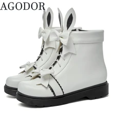 

AGODOR Women Lolita Style Boots Lace Up Low Heel Fashion Flat Cute Boots Pink Cosplay Ankle Booties for Women Sweet Boots Bow