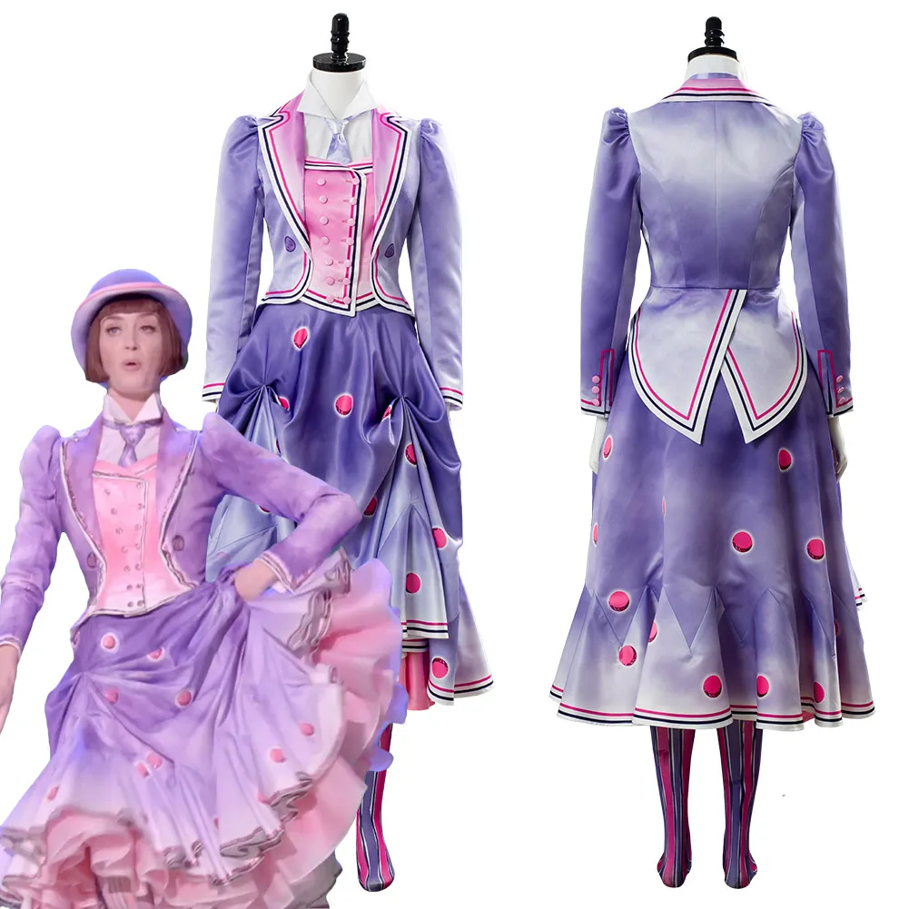 Костюм Mary Cosplay Poppins Returns 2 платье Jane Banks фиолетовое длинное для взрослых карнавала