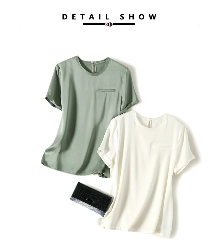 SuyaDream Women Solid T Shirt 100%Silk Satin O Neck Short Sleeves Chic Shirt 2021 Spring Summer White Silk Top SuyaDream Women Solid T Shirt 100%Silk Satin O Neck Short Sleeves Chic Shirt 2021 Spring Summer White Silk Top