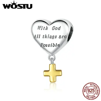 

WOSTU Heart & Cross Charms 925 Sterling Silver Lucky Pendant Fit Original Bracelet Necklace DIY Beads Jewelry Making CTC309