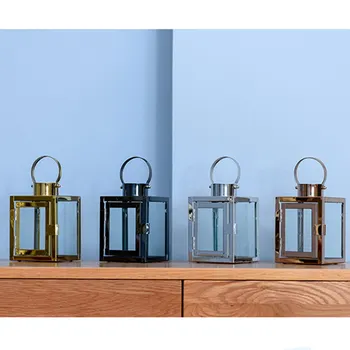 

Classic Nordic Home Windproof Stainless steel Metal and Glass Candle Holder Lantern candlestick Home Decoration Ornaments Crafts