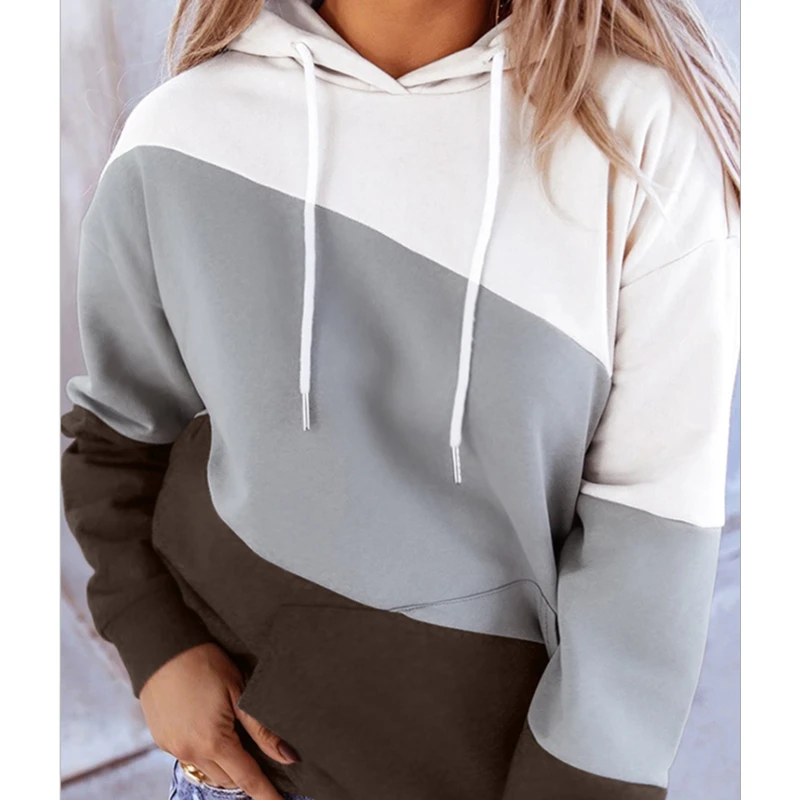 

Women New Fashion Hoodies Long Sleeve Tops Harajuku Patchwork Pullover Tops Ladies Casual Style Hooded Sweatshirt Streetwear