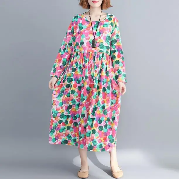 Летнее женское длинное платье размера плюс винтажное в горошек с d поясом