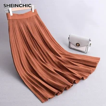 Весна-Осень, женская трикотажная юбка с высокой талией, одноцветная плиссированная юбка с эластичной талией для женщин, высокое качество, Saia Faldas