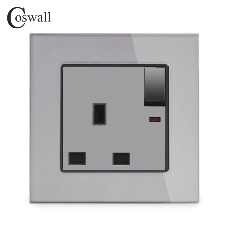 Стеклянная панель COSWALL 13A стандарта Великобритании настенная розетка с неоновым